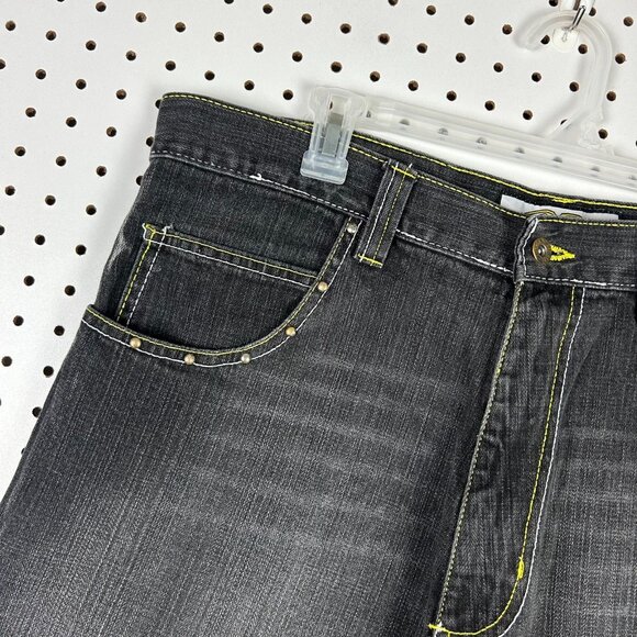 Evolution‎ in Design Gothic Jorts Sz 38 Black Denim Riveted Stitched Skater Punk - Picture 5 of 7